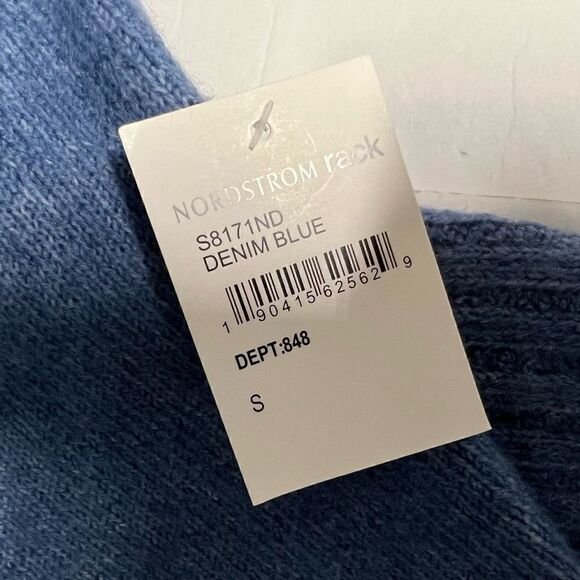 Como Vintage Pullover Sweater Mock Neck Blue Denim Rounded Hem Side Slits Small - Picture 7 of 15